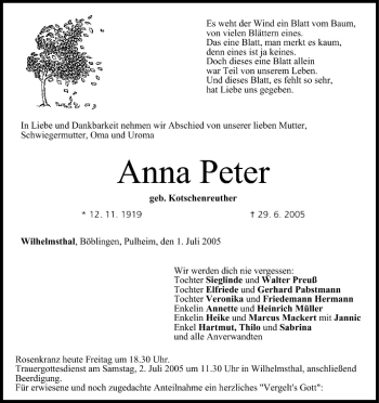 Anzeige von Anna Peter von MGO