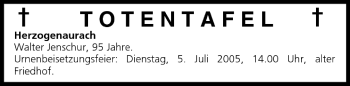 Anzeige von Totentafel vom 01.07.2005 von MGO