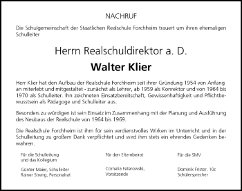 Anzeige von Walter Klier von MGO
