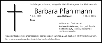 Anzeige von Barbara Pfahlmann von MGO