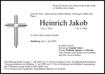 Anzeige von Heinrich Jakob von MGO