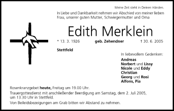 Anzeige von Edith Merklein von MGO