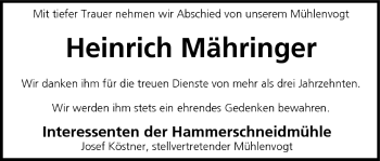 Anzeige von Heinrich Mähringer von MGO