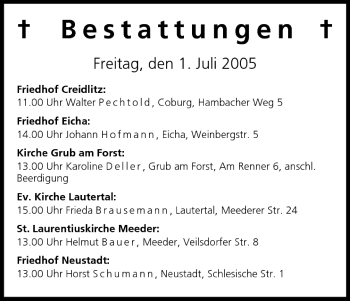 Anzeige von Bestattungen vom 01.07.2005 von MGO