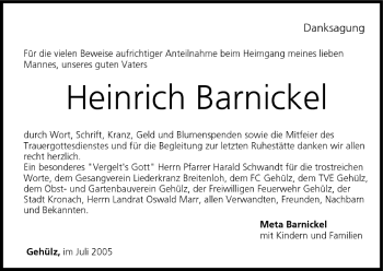 Anzeige von Heinrich Barnickel von MGO