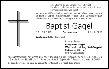 Anzeige von Baptist Gagel von MGO