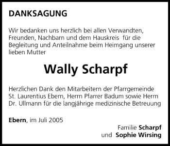 Anzeige von Wally Scharpf von MGO