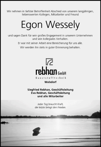 Anzeige von Egon Wessely von MGO