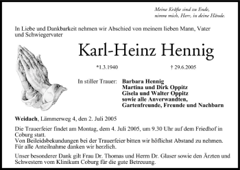 Anzeige von Karl-Heinz Hennig von MGO