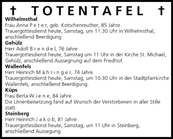 Anzeige von Totentafel vom 02.07.2005 von MGO