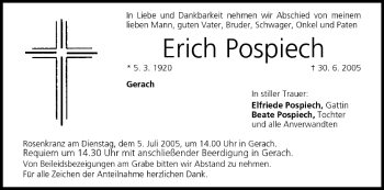 Anzeige von Erich Pospiech von MGO