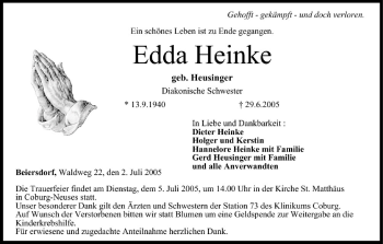 Anzeige von Edda Heinke von MGO