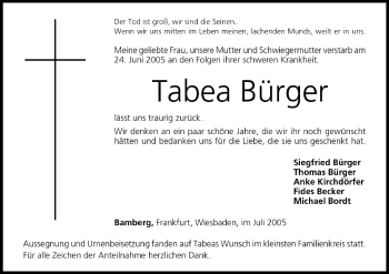 Anzeige von Tabea Bürger von MGO