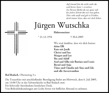 Anzeige von Jürgen Wutschka von MGO