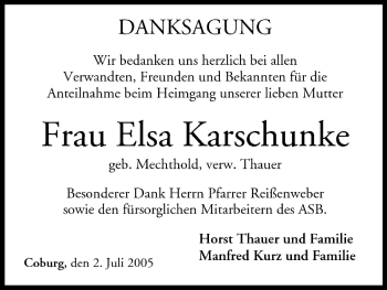 Anzeige von Elsa Karschunke von MGO