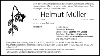 Anzeige von Helmut Müller von MGO