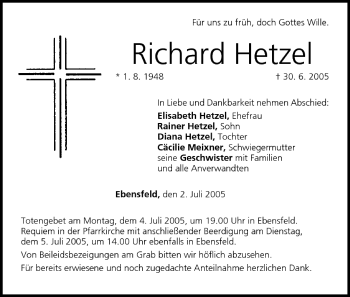 Anzeige von Richard Hetzel von MGO