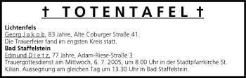 Anzeige von Totentafel vom 04.07.2005 von MGO