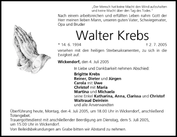 Anzeige von Walter Krebs von MGO