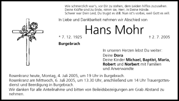Anzeige von Hans Mohr von MGO