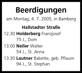 Anzeige von Beerdigungen vom 04.07.2005 von MGO