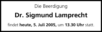 Anzeige von Sigmund Lamprecht von MGO