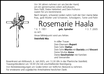 Anzeige von Rosemarie Haala von MGO