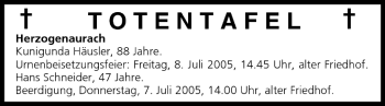 Anzeige von Totentafel vom 05.07.2005 von MGO
