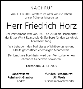 Anzeige von Friedrich Horz von MGO