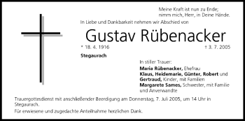 Anzeige von Gustav Rübenacker von MGO