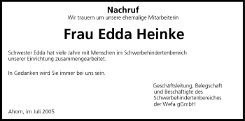 Anzeige von Edda Heinke von MGO