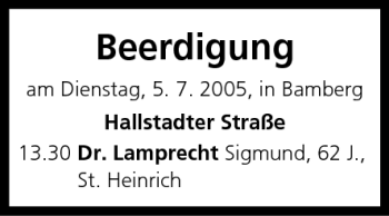 Anzeige von Beerdigungen vom 05.07.2005 von MGO