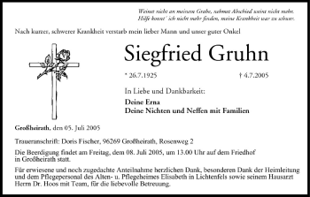 Anzeige von Siegfried Gruhn von MGO