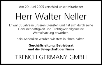 Anzeige von Walter Neller von MGO