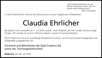 Anzeige von Claudia Ehrlicher von MGO