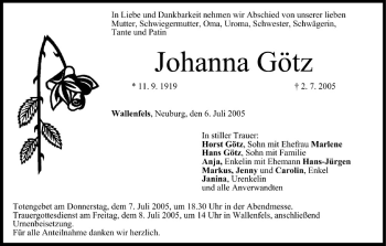 Anzeige von Johanna Götz von MGO
