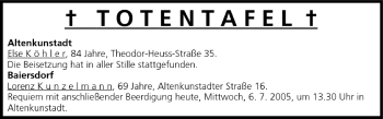 Anzeige von Totentafel vom 06.07.2005 von MGO