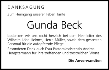 Anzeige von Gunda Beck von MGO