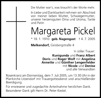 Anzeige von Margareta Pickel von MGO