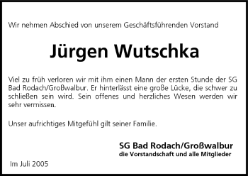 Anzeige von Jürgen Wutschka von MGO