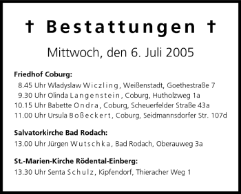 Anzeige von Bestattungen vom 06.07.2005 von MGO