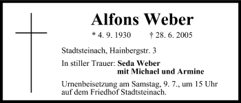 Anzeige von Alfons Weber von MGO