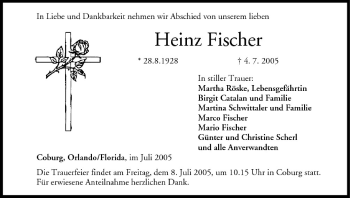 Anzeige von Heinz Fischer von MGO