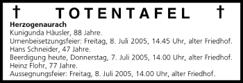 Anzeige von Totentafel vom 07.07.2005 von MGO