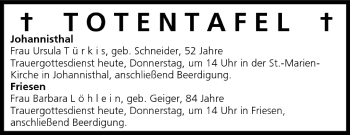 Anzeige von Totentafel vom 07.07.2005 von MGO