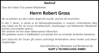 Anzeige von Robert Gross von MGO