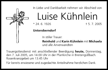 Anzeige von Luise Kühnlein von MGO