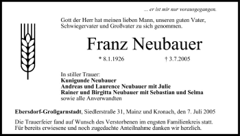 Anzeige von Franz Neubauer von MGO
