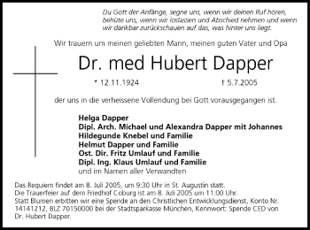 Anzeige von Hubert Dapper von MGO