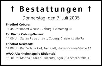 Anzeige von Bestattungen vom 07.07.2005 von MGO